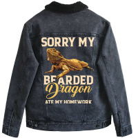 Bearded Dragon Cute Lizard Beardie Ate My Homework Unisex Sherpa-lined Denim Jacket | Artistshot