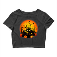 Black Cats Full Moon Halloween Costume Pumpkin Bat Crop Top | Artistshot