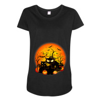 Black Cats Full Moon Halloween Costume Pumpkin Bat Maternity Scoop Neck T-shirt | Artistshot