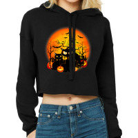 Black Cats Full Moon Halloween Costume Pumpkin Bat Cropped Hoodie | Artistshot