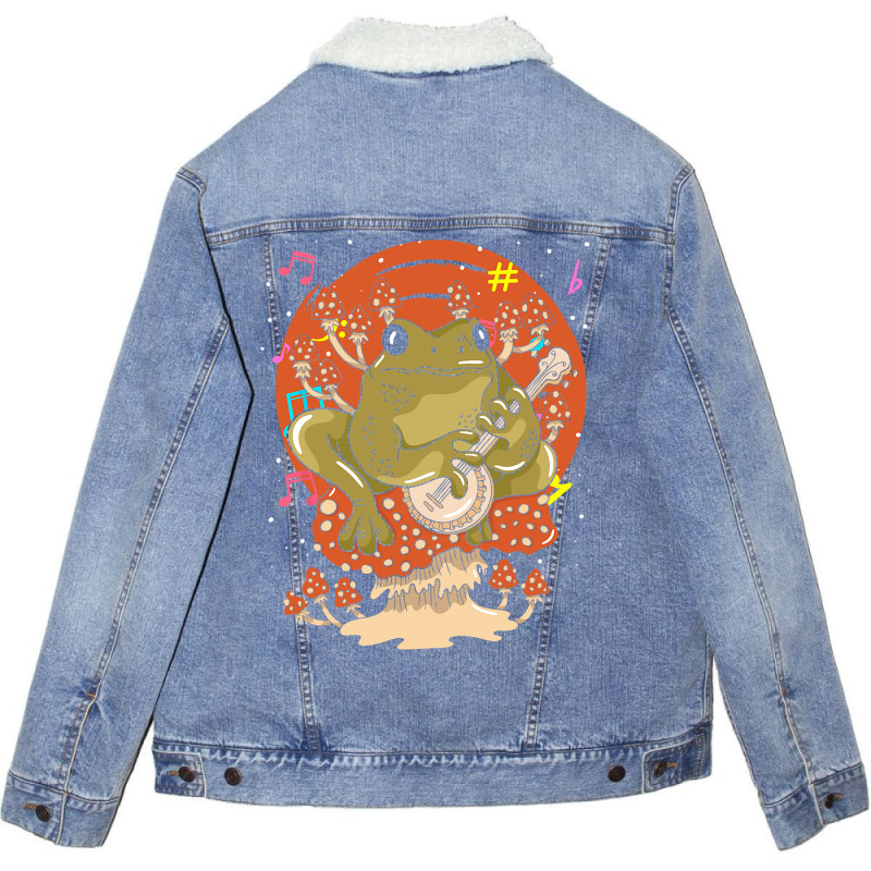 Animal Mushroom Frog Banjo Player Bluegrass Folk M Unisex Sherpa-lined Denim Jacket | Artistshot