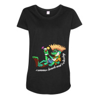 Cartoon Cute Iguana On The Summer Beach With Cockt Maternity Scoop Neck T-shirt | Artistshot