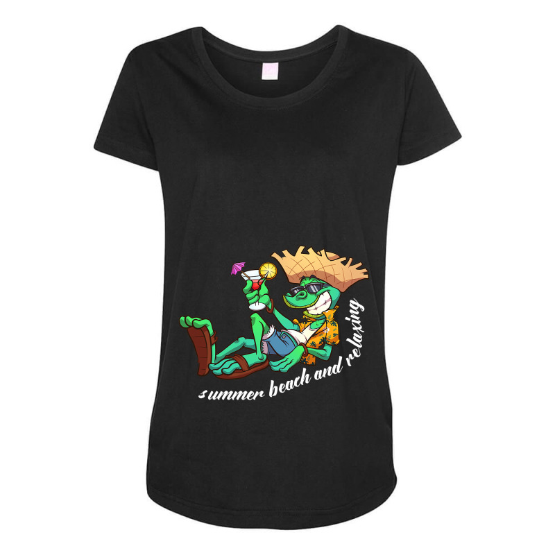 Cartoon Cute Iguana On The Summer Beach With Cockt Maternity Scoop Neck T-shirt by TrulyEnjoy | Artistshot