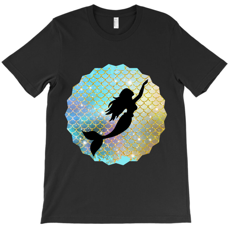 Black Mermaid Silhouette On Rainbow Scales T-shirt | Artistshot