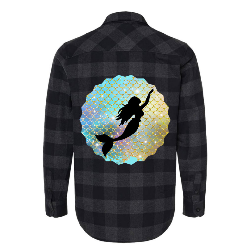 Black Mermaid Silhouette On Rainbow Scales Flannel Shirt | Artistshot