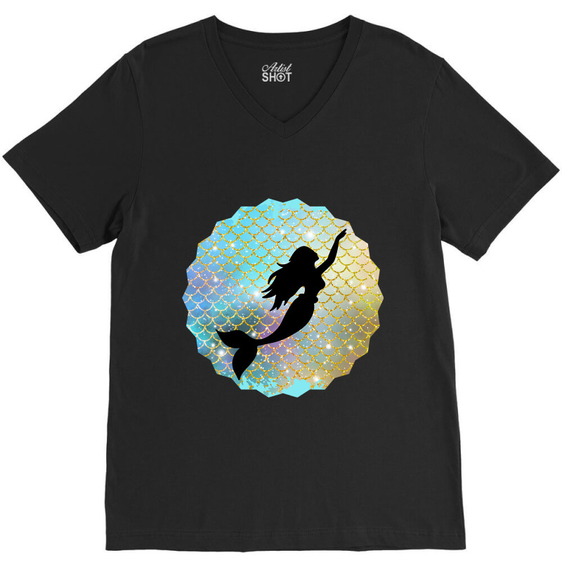 Black Mermaid Silhouette On Rainbow Scales V-neck Tee | Artistshot