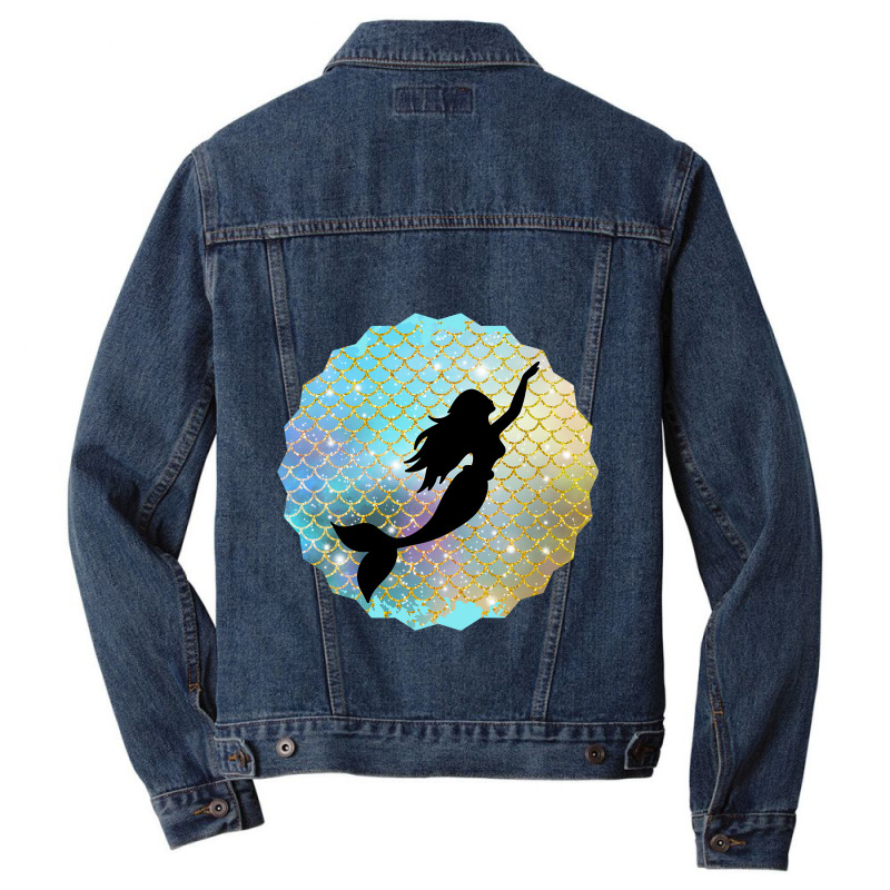 Black Mermaid Silhouette On Rainbow Scales Men Denim Jacket | Artistshot