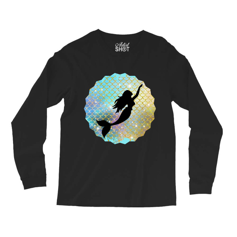 Black Mermaid Silhouette On Rainbow Scales Long Sleeve Shirts | Artistshot