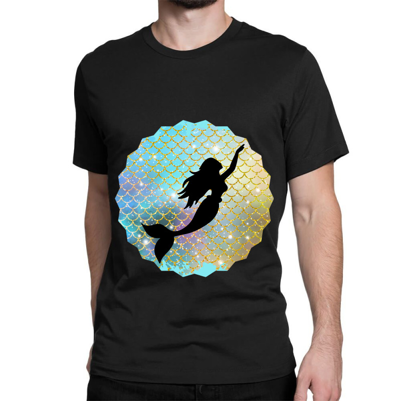 Black Mermaid Silhouette On Rainbow Scales Classic T-shirt | Artistshot