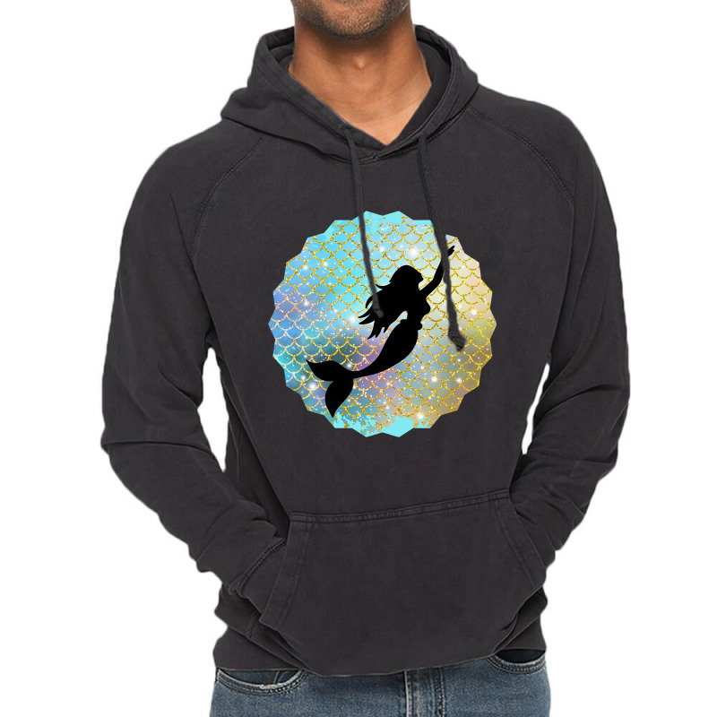 Black Mermaid Silhouette On Rainbow Scales Vintage Hoodie | Artistshot