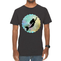 Black Mermaid Silhouette On Rainbow Scales Vintage T-shirt | Artistshot