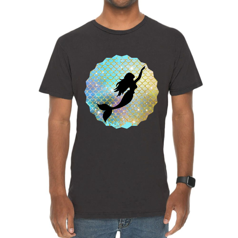 Black Mermaid Silhouette On Rainbow Scales Vintage T-shirt | Artistshot