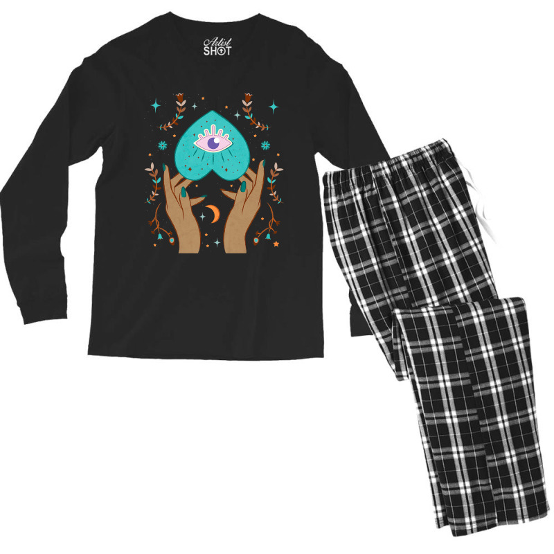 Celestial Boho Cottagecore Aesthetic Moon Evil Eye Men's Long Sleeve Pajama Set | Artistshot