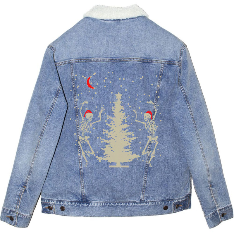 Funny Skeleton Santa Hat Christmas Dancing Under T Unisex Sherpa-lined Denim Jacket | Artistshot