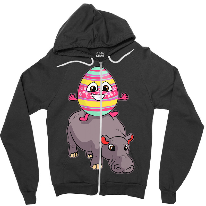 Easter Egg Riding Hippo Easter Day Cute Hippopotam Zipper Hoodie | Artistshot