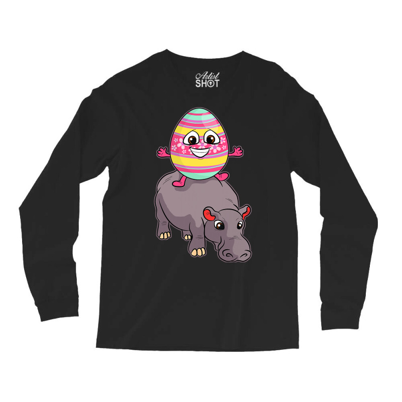 Easter Egg Riding Hippo Easter Day Cute Hippopotam Long Sleeve Shirts | Artistshot