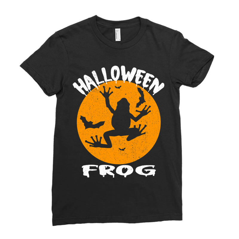 Frog And Bats Moon Scary Animals Funny Halloween C Ladies Fitted T-Shirt by YadrielCarballo | Artistshot