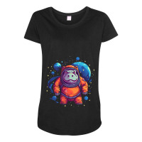 Funny Hippopotamus In Space Cute Hippo Safari Anim Maternity Scoop Neck T-shirt | Artistshot