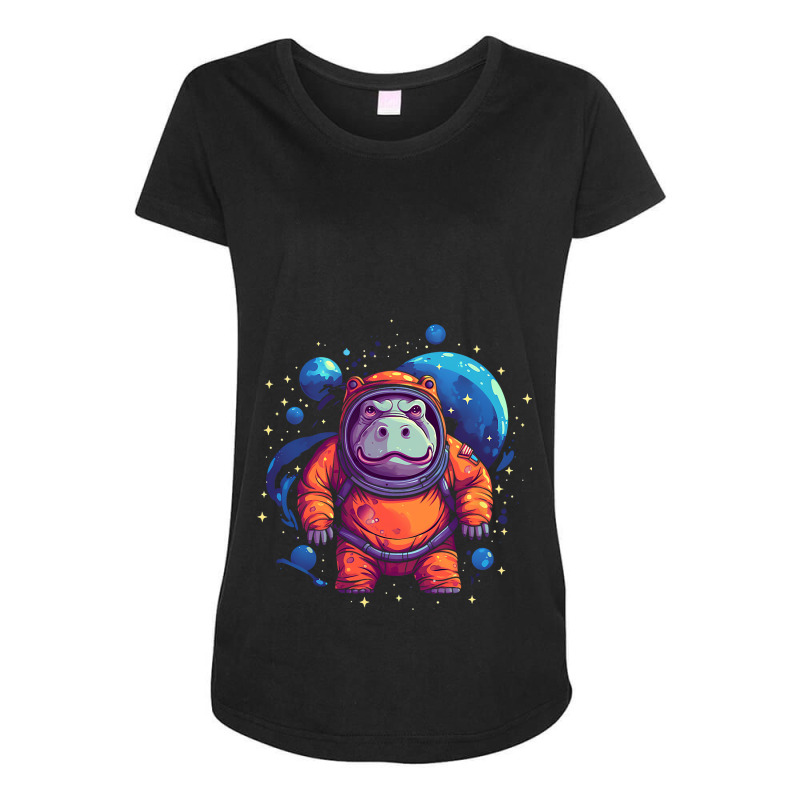 Funny Hippopotamus In Space Cute Hippo Safari Anim Maternity Scoop Neck T-shirt by AltheaCorrigan | Artistshot