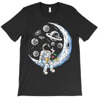 Funny Astronaut On The Moon Coffee And Donut Space T-shirt | Artistshot