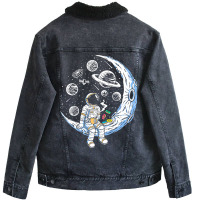 Funny Astronaut On The Moon Coffee And Donut Space Unisex Sherpa-lined Denim Jacket | Artistshot