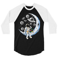 Funny Astronaut On The Moon Coffee And Donut Space 3/4 Sleeve Shirt | Artistshot