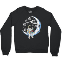 Funny Astronaut On The Moon Coffee And Donut Space Crewneck Sweatshirt | Artistshot