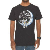 Funny Astronaut On The Moon Coffee And Donut Space Vintage T-shirt | Artistshot