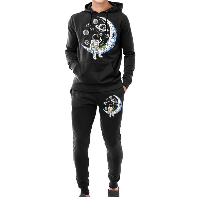 Funny Astronaut On The Moon Coffee And Donut Space Hoodie & Jogger Set | Artistshot