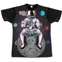 Funny Astronaut Sitting On The Moon Solar System S Graphic T-shirt | Artistshot