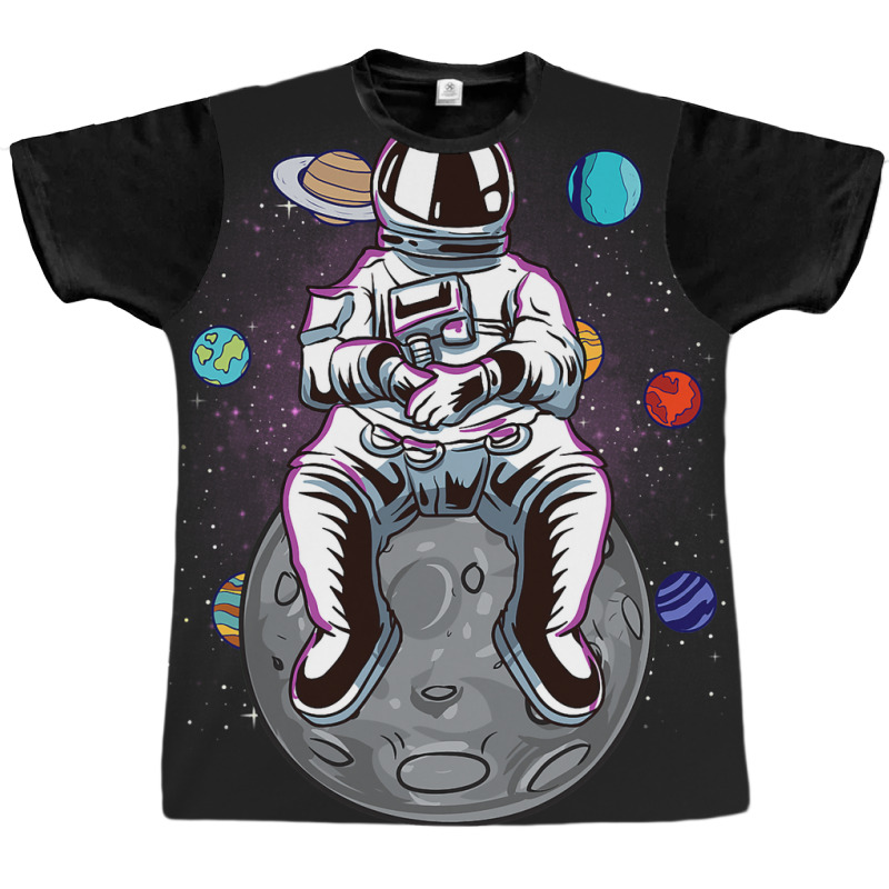 Funny Astronaut Sitting On The Moon Solar System S Graphic T-shirt | Artistshot