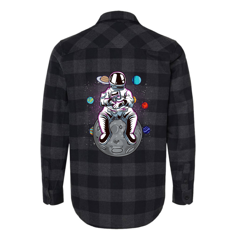 Funny Astronaut Sitting On The Moon Solar System S Flannel Shirt | Artistshot