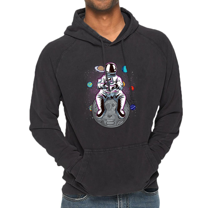 Funny Astronaut Sitting On The Moon Solar System S Vintage Hoodie | Artistshot