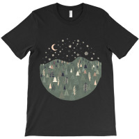 Forest Trees Autumn Winter Night Snowing Star Moon T-shirt | Artistshot