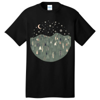 Forest Trees Autumn Winter Night Snowing Star Moon Basic T-shirt | Artistshot