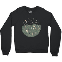 Forest Trees Autumn Winter Night Snowing Star Moon Crewneck Sweatshirt | Artistshot