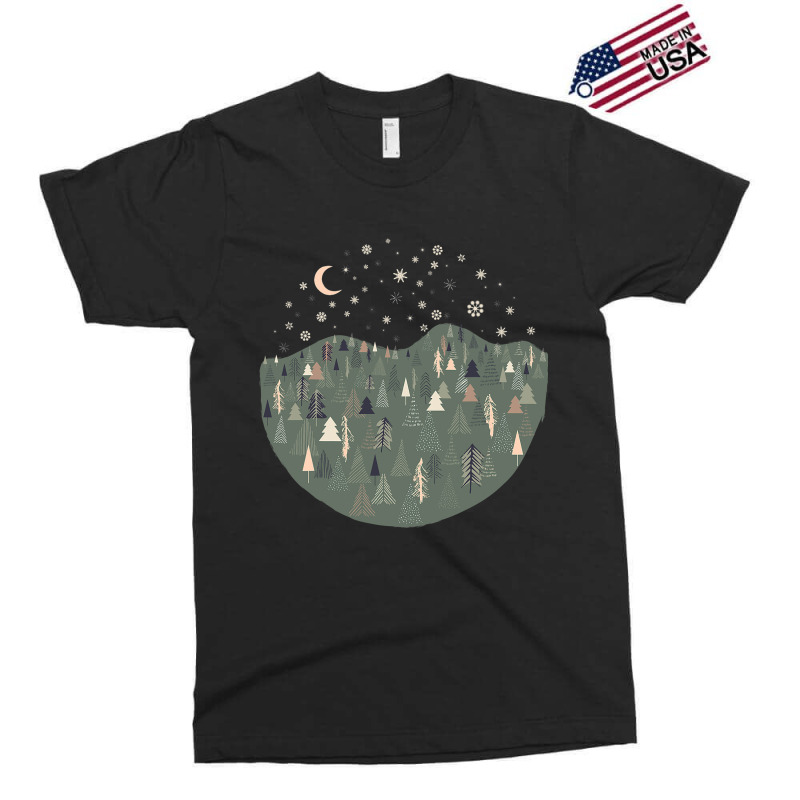 Forest Trees Autumn Winter Night Snowing Star Moon Exclusive T-shirt | Artistshot