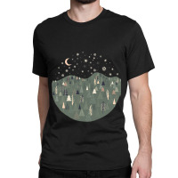 Forest Trees Autumn Winter Night Snowing Star Moon Classic T-shirt | Artistshot