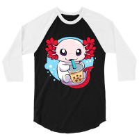 Funny Axolotl Salamander Aquatic Boba Kawaii Aesth 3/4 Sleeve Shirt | Artistshot