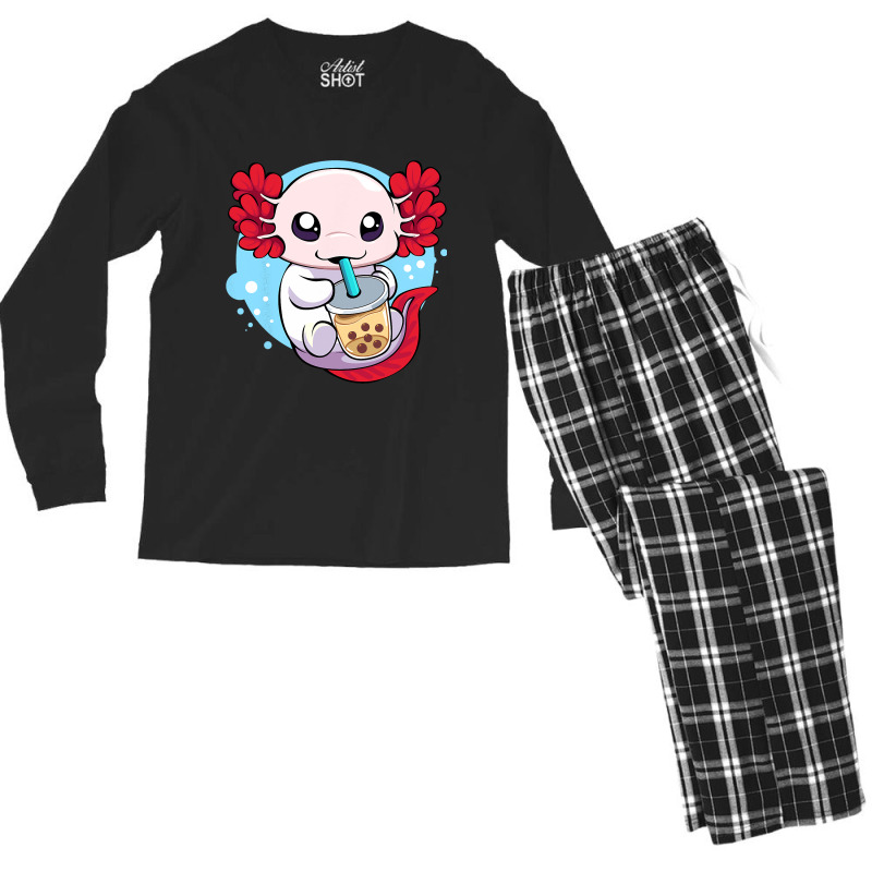 Funny Axolotl Salamander Aquatic Boba Kawaii Aesth Men's Long Sleeve Pajama Set | Artistshot