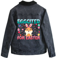 Eggcited For Easter Bunny Guinea Pig Rabbit Funny  Unisex Sherpa-lined Denim Jacket | Artistshot