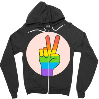 Two Fingers Rainbow Zipper Hoodie | Artistshot