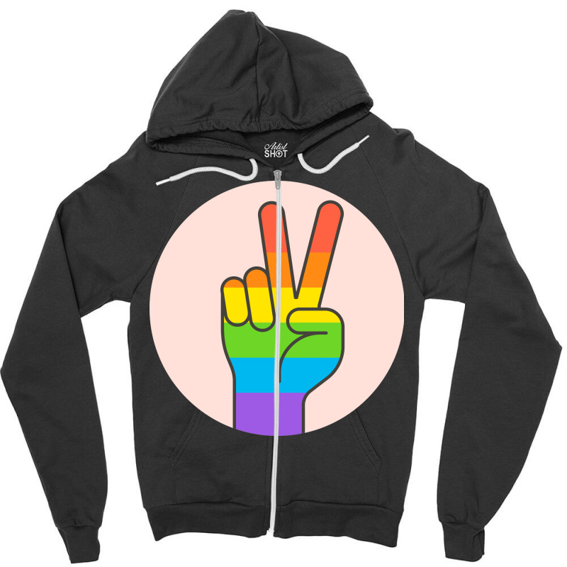 Two Fingers Rainbow Zipper Hoodie by DYNNN | Artistshot