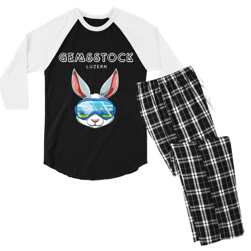 Gemsstock Lucerne Switzerland Retro Ski Hare Men's 3/4 Sleeve Pajama Set | Artistshot