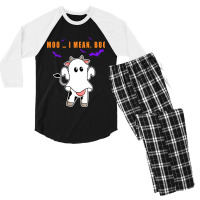 Ghost Cow Moo I Mean Boo Pumpkin Moon Halloween 1 Men's 3/4 Sleeve Pajama Set | Artistshot