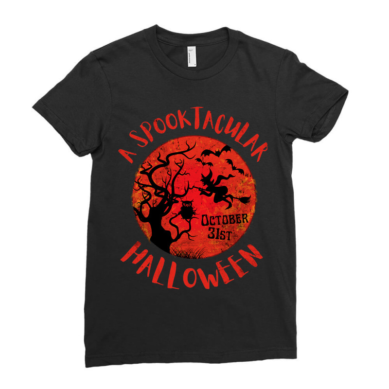 Funny Halloween Red Moon Spooky Witch Owl Bats Gru Ladies Fitted T-Shirt by NOELYOUNG | Artistshot