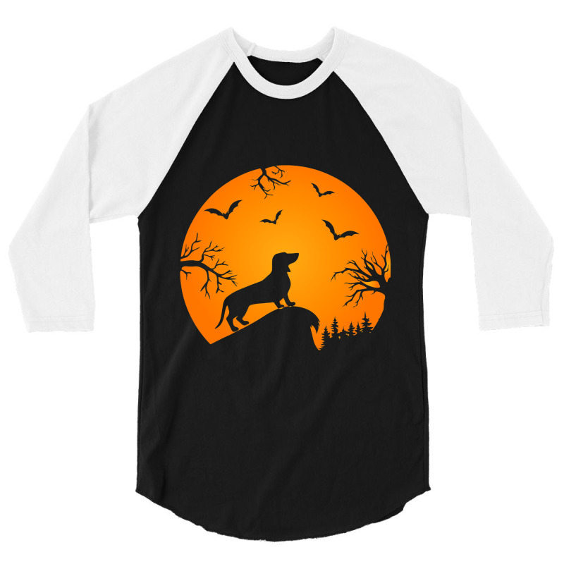 Funny Weiner Dog In The Moon Dachshund And Hallowe 3/4 Sleeve Shirt | Artistshot