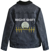 Funny Nurses Gifts Night Shift Nurse Cool Full Moo Unisex Sherpa-lined Denim Jacket | Artistshot