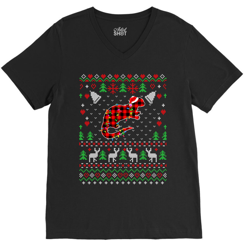 Funny Ugly Christmas Buffalo Red Plaid Otter Anima V-neck Tee | Artistshot