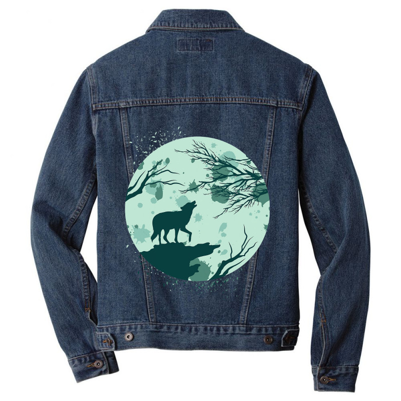 Full Moon Forest Animal Predator Moonlight Howling Men Denim Jacket | Artistshot